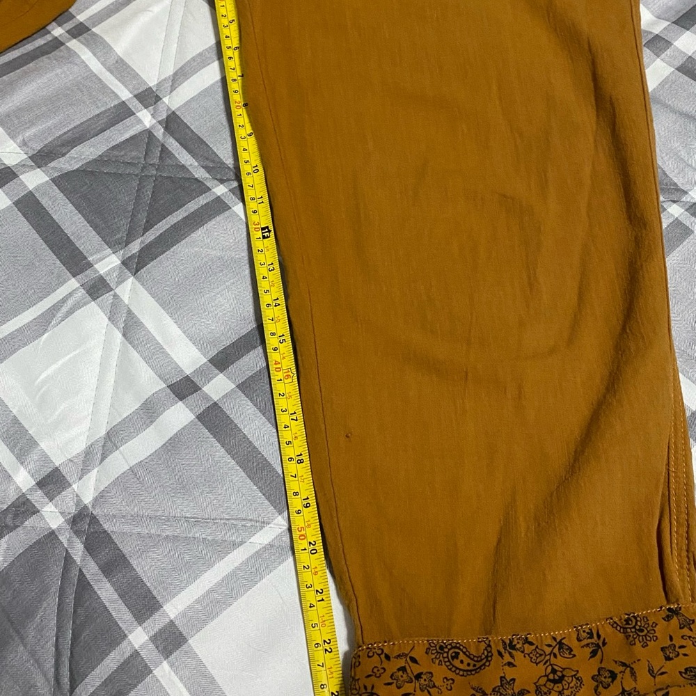 Anthropologie Paperbag Waist Cotton Pants Mustard Floral Cuffs Boho Style Size M - Picture 9 of 13